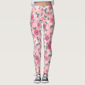 Pink White Floral gepatterd | LEGGINGS (Voorkant)
