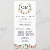 Pink White Floral Monogram Wreath Wedding Programm Programma (Achterkant)