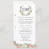 Pink White Floral Monogram Wreath Wedding Programm Programma (Voorkant / Achterkant)