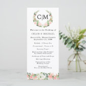 Pink White Floral Monogram Wreath Wedding Programm Programma (Staand voorkant)