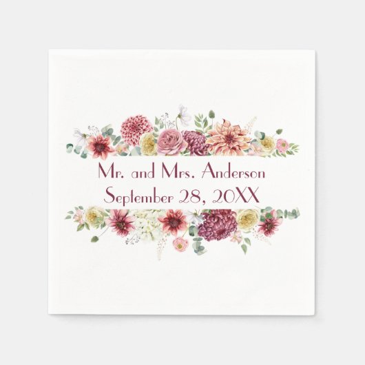 Pink White Floral Specialized Names Wedding Date Servet (Voorkant)
