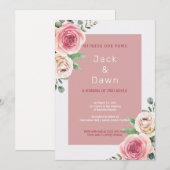 Pink & White Floral Waterverf Wedding Kaart (Voorkant / Achterkant)