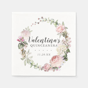 Pink White Floral Wreath Quinceanera Servet