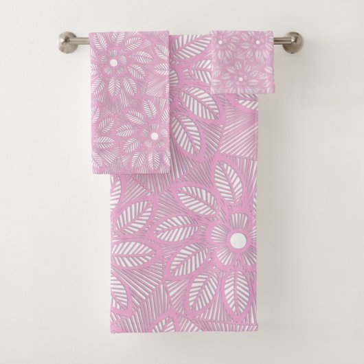Pink White Flower Lace Pattern BATHROOM TOWEL SET Bad Handdoek (Insitu)