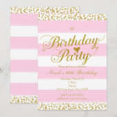 Pink White & Gold Heart Invitations de fête d'anni (Devant / Derrière)