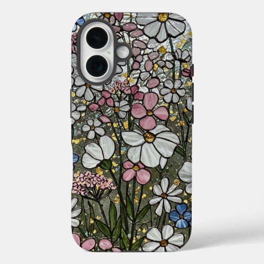 Pink White Gold Wildflowers Glas in lood Effect Case-Mate iPhone Case (Achterkant)