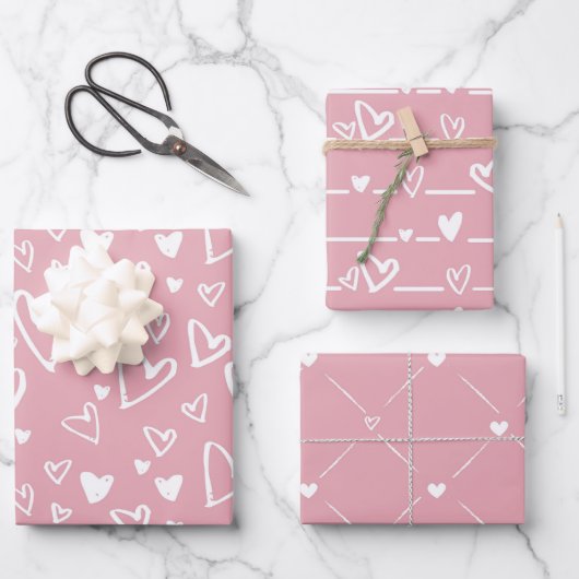 Pink White Heart Inpakpapier Vel (Voorkant)