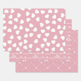 Pink White Heart Inpakpapier Vel