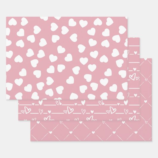 Pink White Heart Inpakpapier Vel (Set)