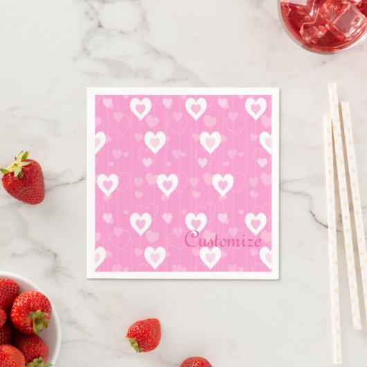 Pink & White Hearts Pattern Napkins Servetten (Insitu)