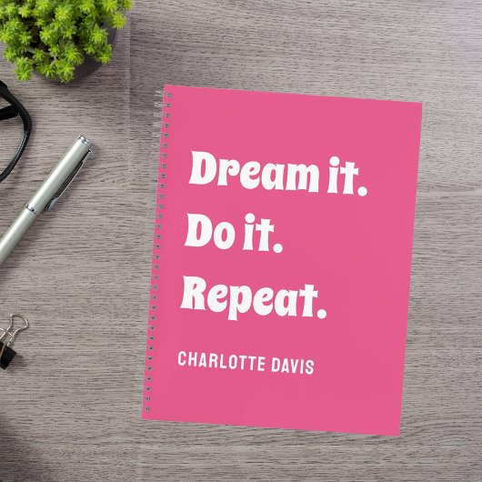 Pink white inspirational quote dream it do it notitieboek