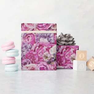 Pink White Lavender Roos Flowers Patroon Cadeaupapier