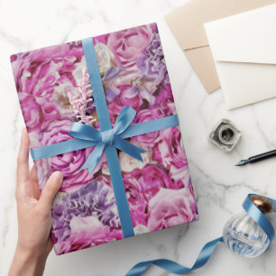 Pink White Lavender Roos Flowers Patroon Cadeaupapier