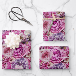 Pink White Lavender Roos Flowers Patroon Inpakpapier Vel