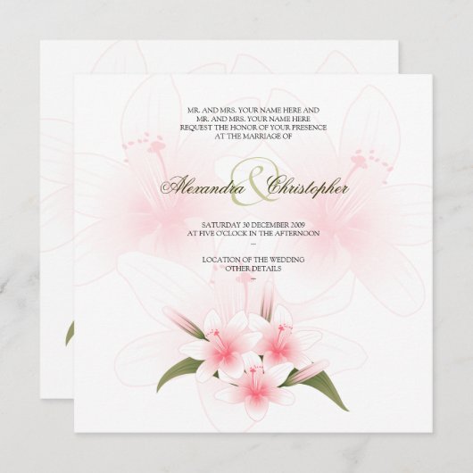 Pink & White Lys Faire-part Mariage (Devant / Derrière)