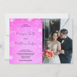 Pink White News Wedding Invitations avec photo