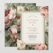 Pink & White Peonies Floral Wedding Invitation Kaart (Voorkant / Achterkant)