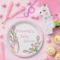 Pink White Plaid Bunny Baby shower