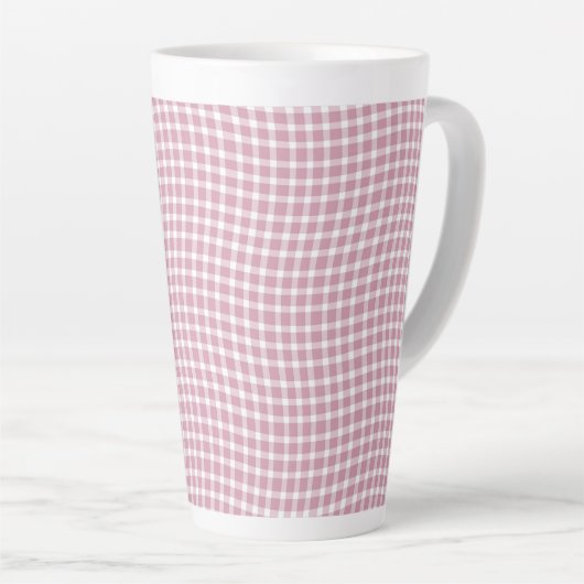 Pink White Plaid Checker Seamless Pattern Latte Mok (Rechterhoek)