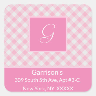 Pink & White Plaid Retouradres - Vierkante Sticker