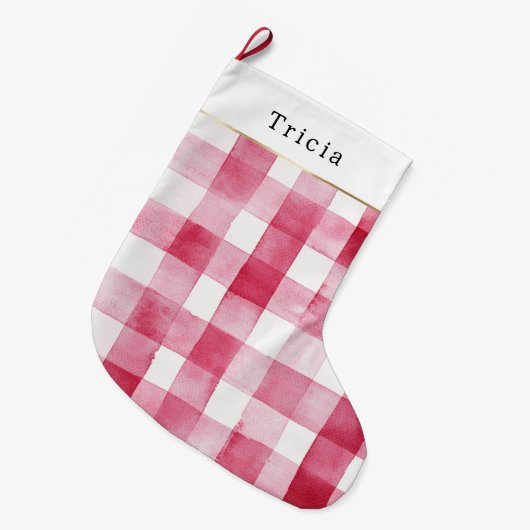 Pink White Plaid Stripes Christmas Grote Kerstsok (Voorkant (Hangend))