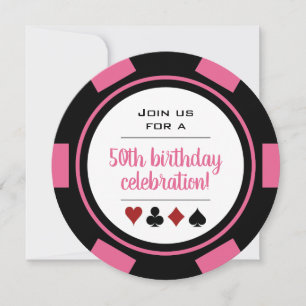 Pink White Poker Chip Las Vegas Casino Birthday Kaart