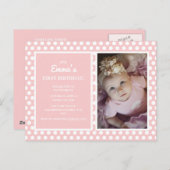 Pink White Polka Dot Fille Invitation de fête d'an (Devant / Derrière)