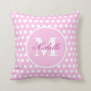 Pink White Polka Dot Monogram Pillow Kussen