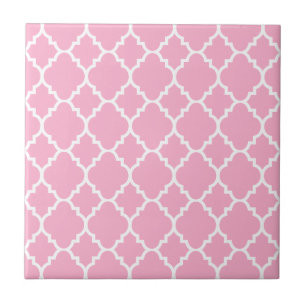 Pink White Quatrefoil Moroccan patroon Tegeltje