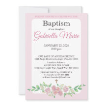 Pink White Rose Floral Watercolor Cross Baptism