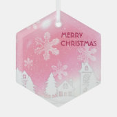 Pink White Snow House Merry kerst Glas Ornament (Voorkant)