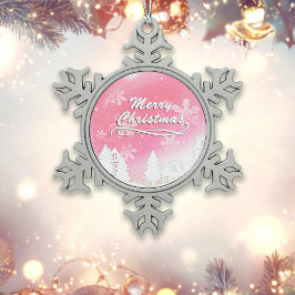 Pink White Snow House Merry kerst Keramische Bal Ornament