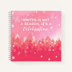 Pink White Snow Peaceful Forest Winter Quote Notitieboek