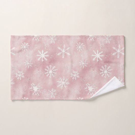 Pink White Snowflakes Christmas (Serviette à main)