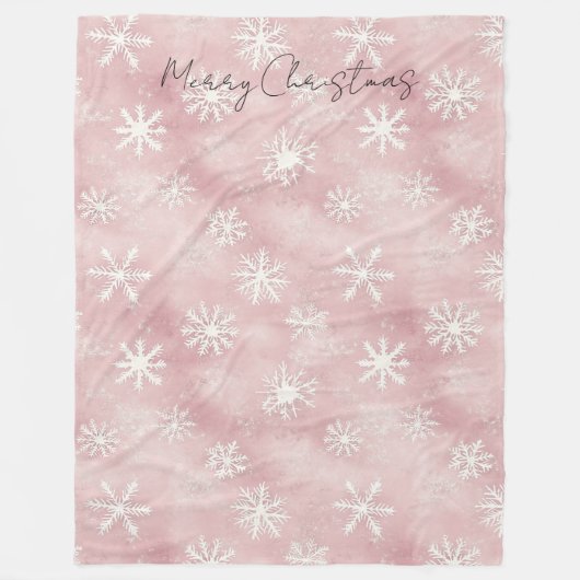Pink White Snowflakes Christmas Fleece Deken (Voorkant)
