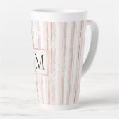 Pink White Snowflakes Stripes Monogram Latte Mok (Rechterhoek)