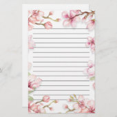 Pink White Spring Floral Lined Briefpapier (Voorkant / Achterkant)