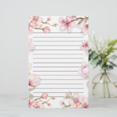 Pink White Spring Floral Lined Briefpapier (Staand voorkant)