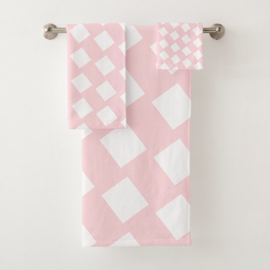 Pink & White Square Bathroom Towel Sets (En situation)