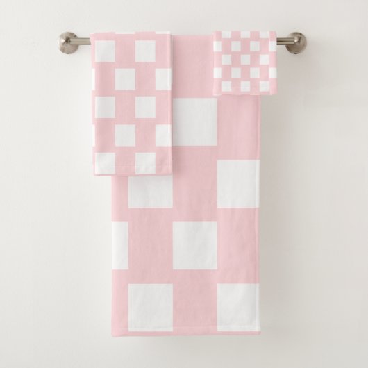 Pink & White Square Bathroom Towel Sets (En situation)