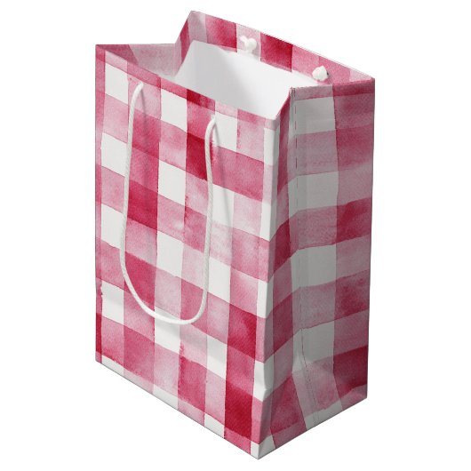 Pink White Stripes Birthday Medium Cadeauzakje (Voorkant Gekanteld)