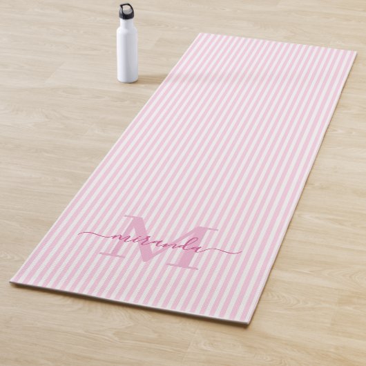 Pink & White Stripes Monogram Name Yogamat (In situ)