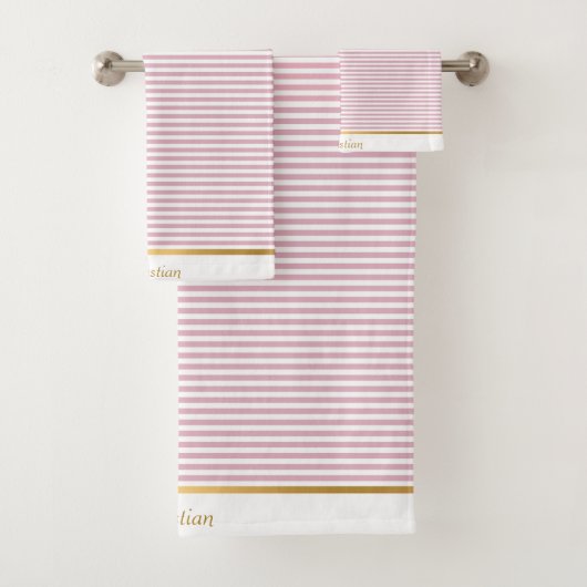 PINK WHITE STRIPTE TRIM TOWEL SET BAD HANDDOEK (Insitu)