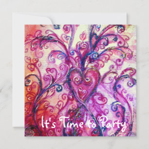 PINK WHITE WHIMSICAL FLOURISHES Floral Heart Party Kaart
