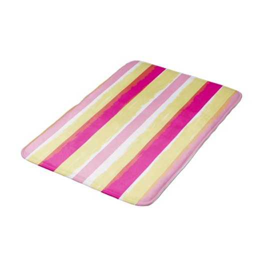 Pink White Yellow Summer Stripes Badmat (Gekanteld)