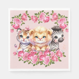 Pink WIld Animal Girl's Baby shower Uitnodiging Servet