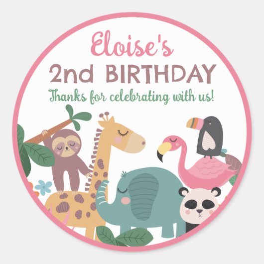 Pink Wild Animal Ronde Sticker (Voorkant)