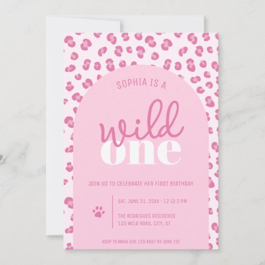 Pink Wild One Girl First Birthday Invitation (Devant)