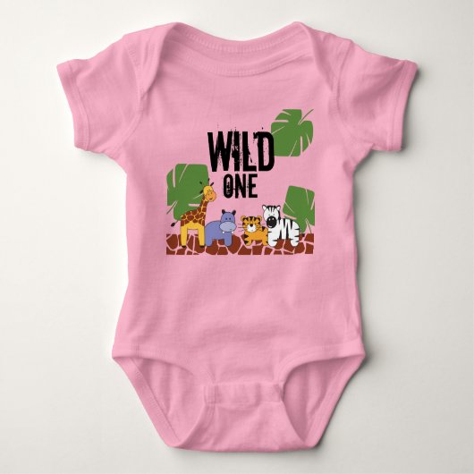 Pink WILD ONE Safari Oerwoud Theme First Birthday Romper (Voorkant)