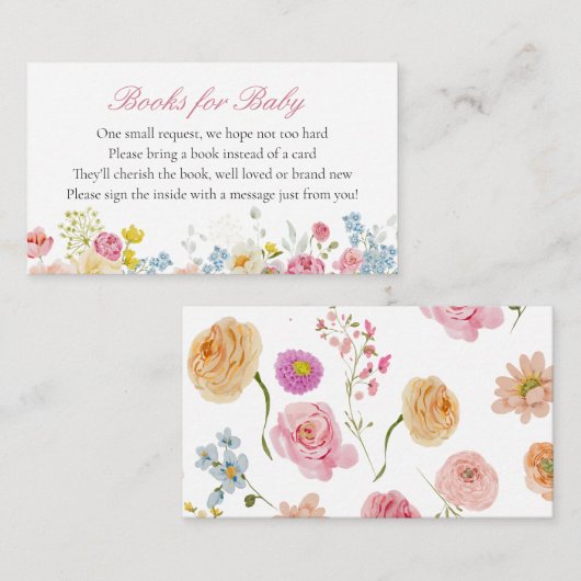 Pink Wildflower Baby Library Request Enclosure Informatiekaartje (Voorkant / Achterkant)